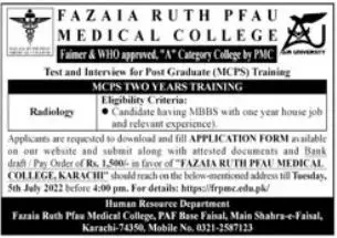 Jobs in Fazaia Ruth PFAU Medical College Education Karachi – Fazaia Schools & Colleges Jobs 2022 — original advertisement