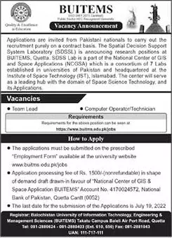 Jobs in Balochistan University of Information Technology – Balochistan University of Information Technology & Management Science Quetta Jobs 2022 — original advertisement