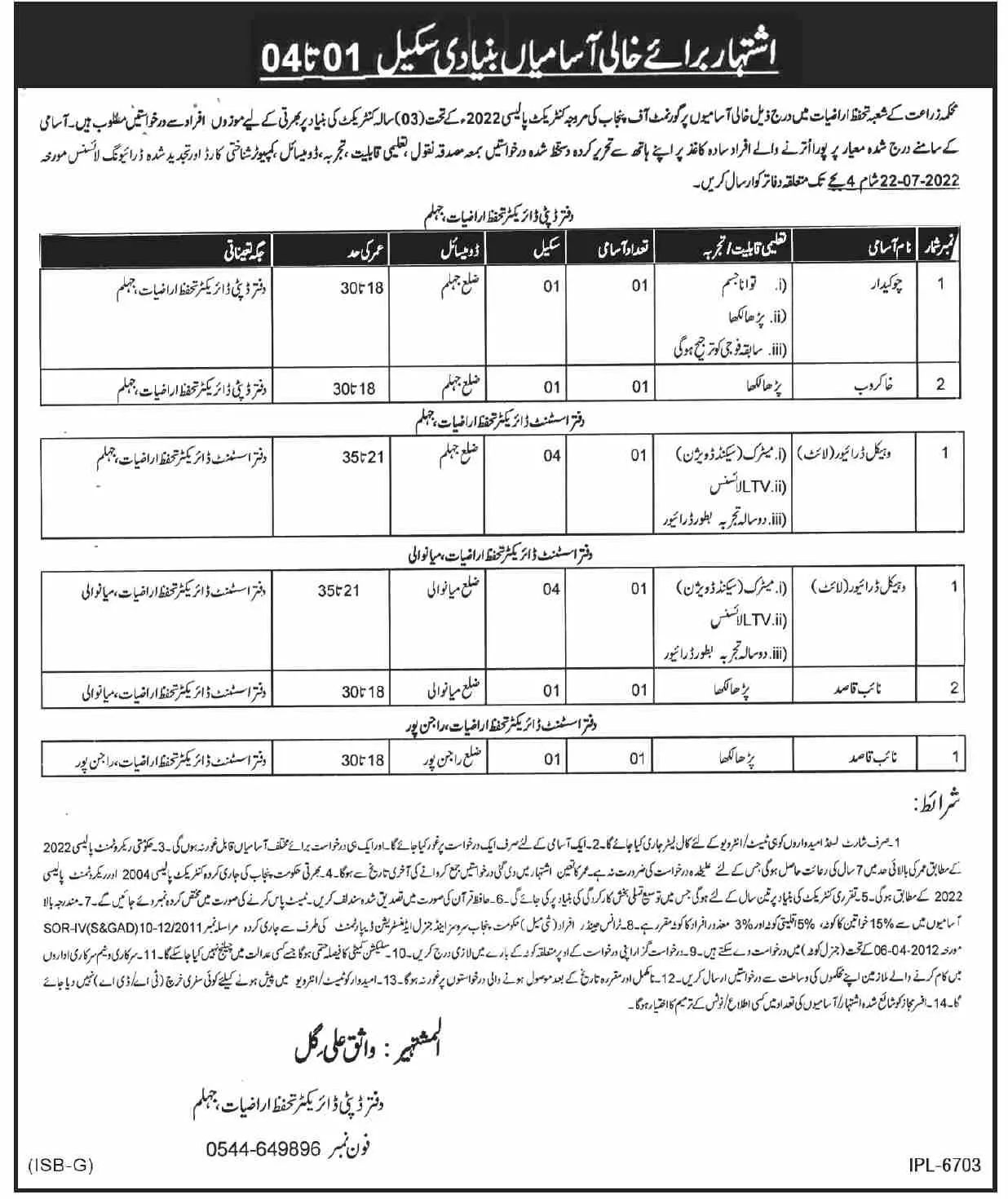 Jobs in Agriculture Department Jhelum Punjab – Agriculture Department Punjab Jobs 2022 — original advertisement