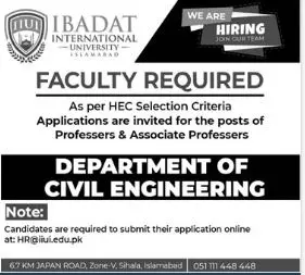 Jobs in Ibadat international university Islamabad Jobs 2022 — original advertisement