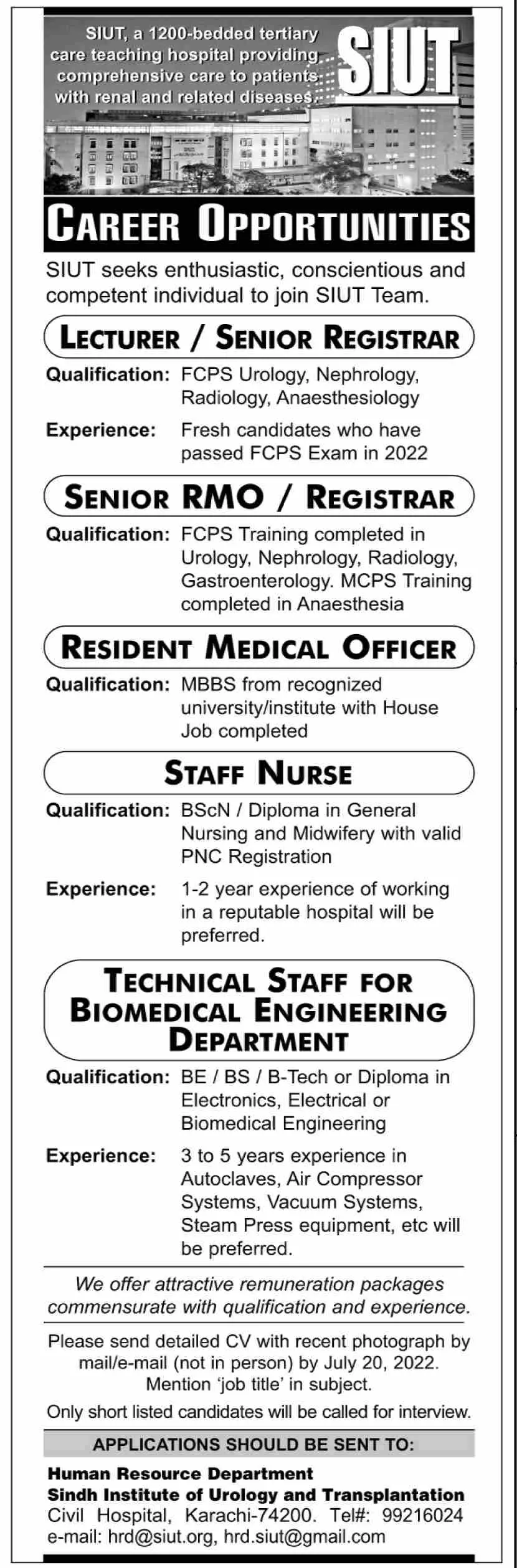 Jobs in Sindh Institute of Urology and Transplantation – Sindh Institute of Urology and Transplantation SIUT Karachi Jobs 2022 — original advertisement