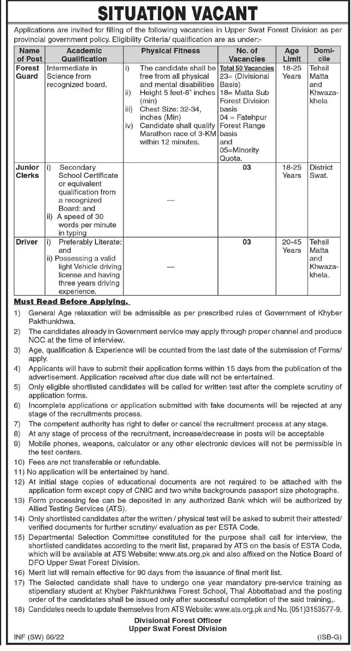 Jobs in Forest Department Swat Khyber Pakhtunkhwa – Forest Department Khyber Pakhtunkhwa Jobs 2022 — original advertisement