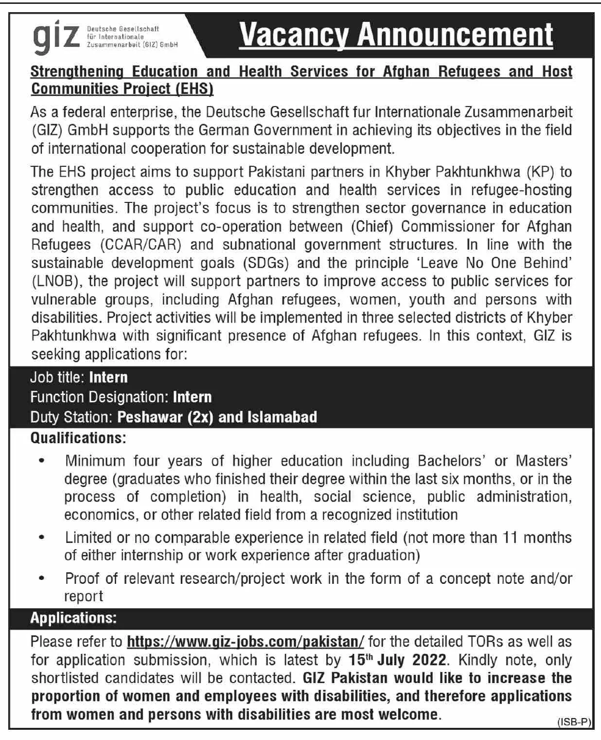 Jobs in Giz NGO – GIZ Deutsche Gesellschaft für Internationale Zusammenarbeit (GIZ) GmbH Jobs 2022 — original advertisement