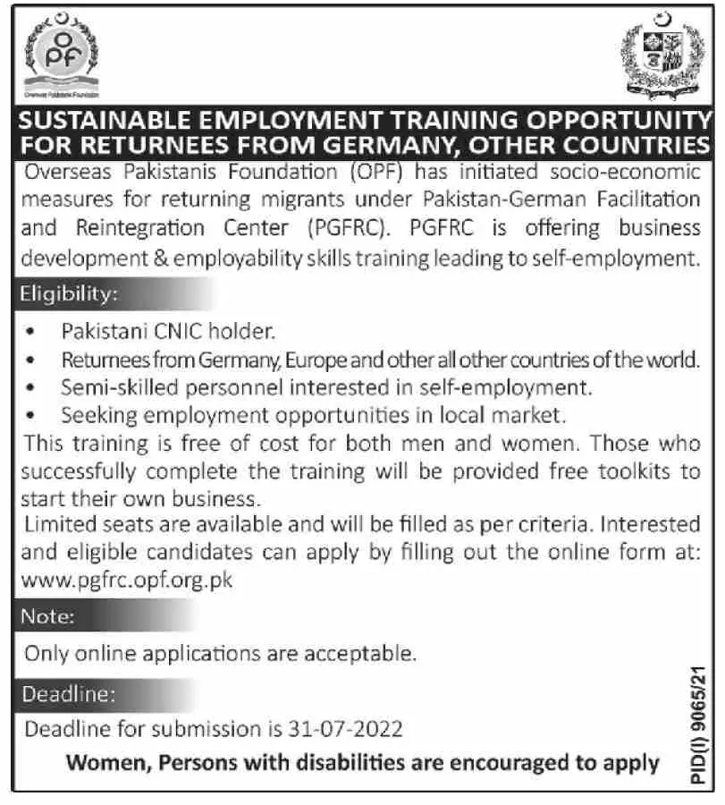 Jobs in overseas Pakistan Foundation (OPF) – Overseas Pakistanis Foundation Islamabad Jobs 2022 — original advertisement