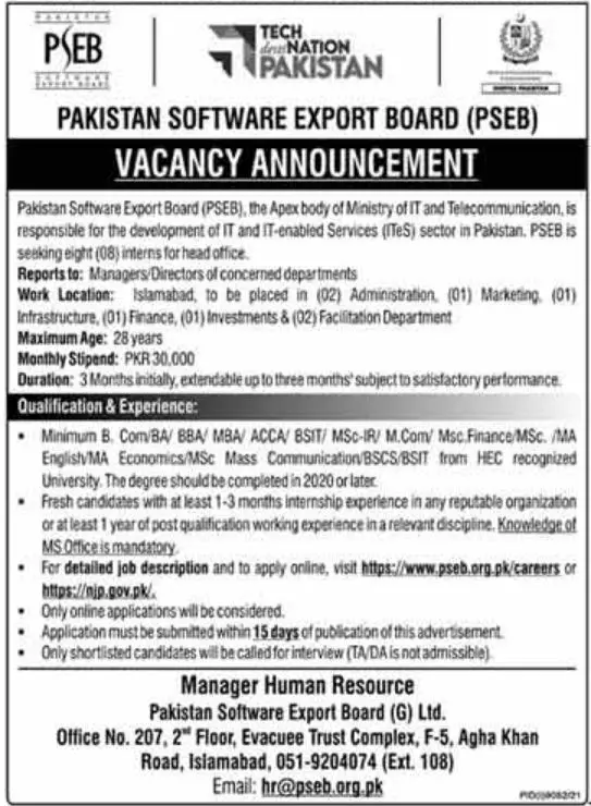 Jobs in Pakistan Software Export Board (PSEB) Jobs 2022 — original advertisement