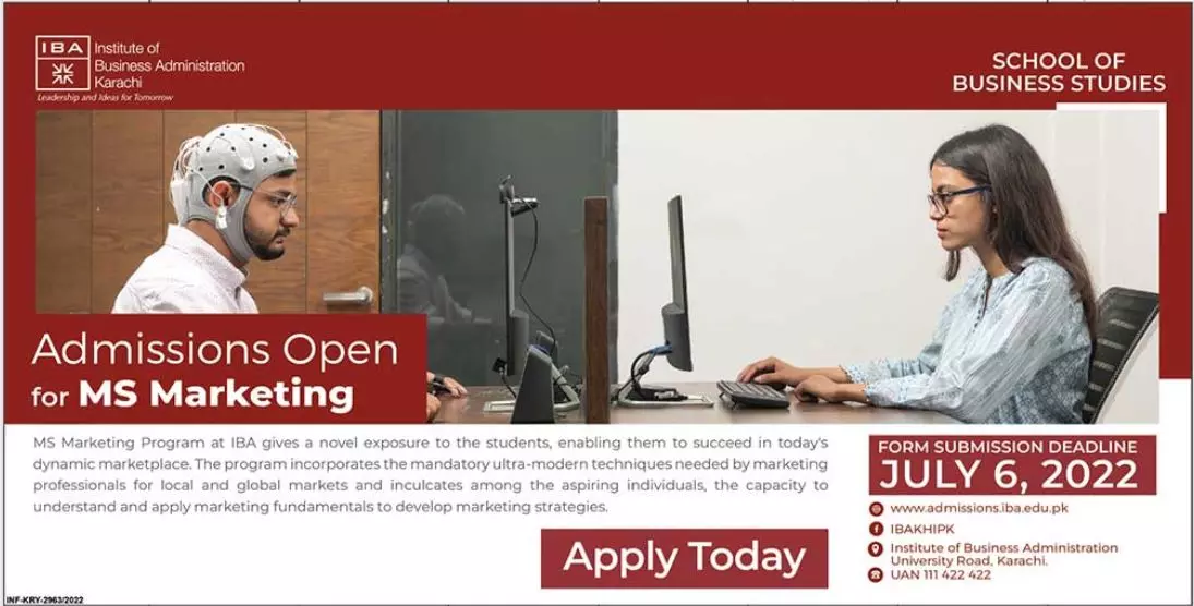Admission IBA Karachi Institute of Business Administration Admissions 2022 — original advertisement