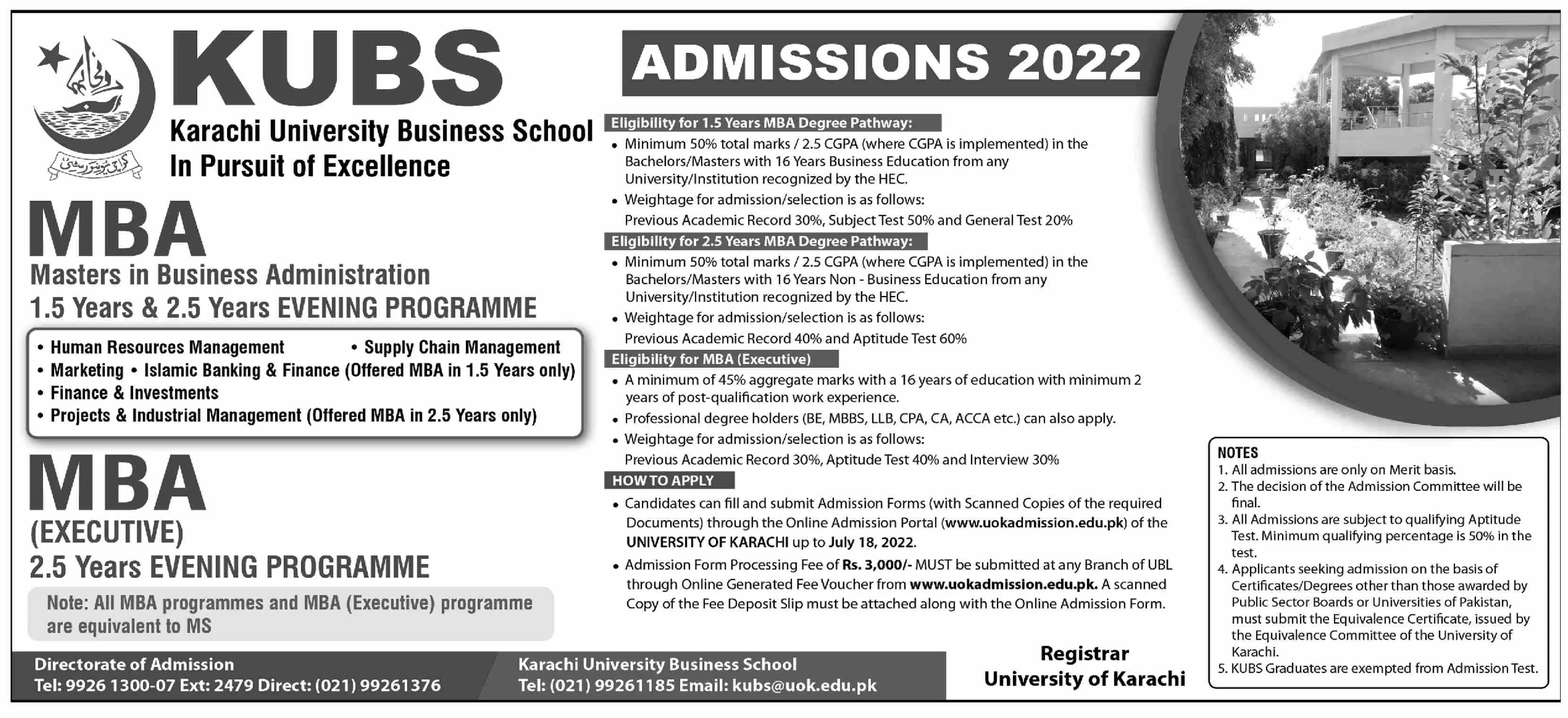 Admission in Karachi University Business School Admissions 2022 — original advertisement