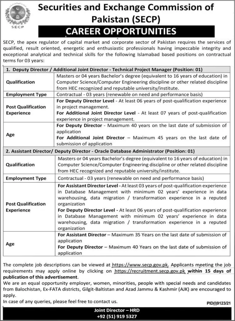 Jobs in Securities & Exchange Commission of Pakistan (SECP) Jobs 2022 — original advertisement