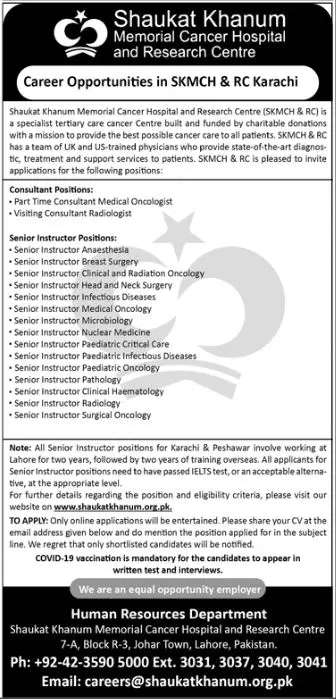 Jobs in Shaukat Khanum Memorial Cancer Hospital & Research – Shaukat Khanum Memorial Cancer Hospital and Research Centre Jobs 2022 — original advertisement