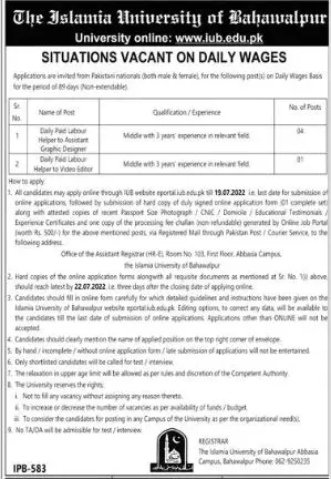 Jobs in The Islamia University of Bahawalpur IUB – The Islamic University of Bahawalpur Jobs 2022 — original advertisement