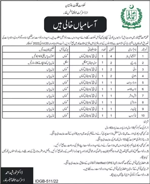 Jobs in Health Department District Ghizer gilgit baltistan – Government of Gilgit-Baltistan Jobs 2022 — original advertisement