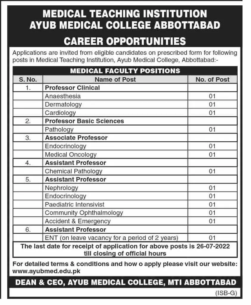 Jobs in Medical Teaching Institution MTI Medical  Abbottabad – Ayub Medical and Teaching Institution Abbottabad Jobs 2022 — original advertisement