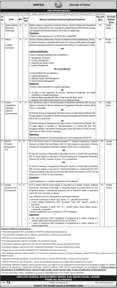 Jobs in Water And Power Development Authority Wapda Jobs 2022 — original advertisement