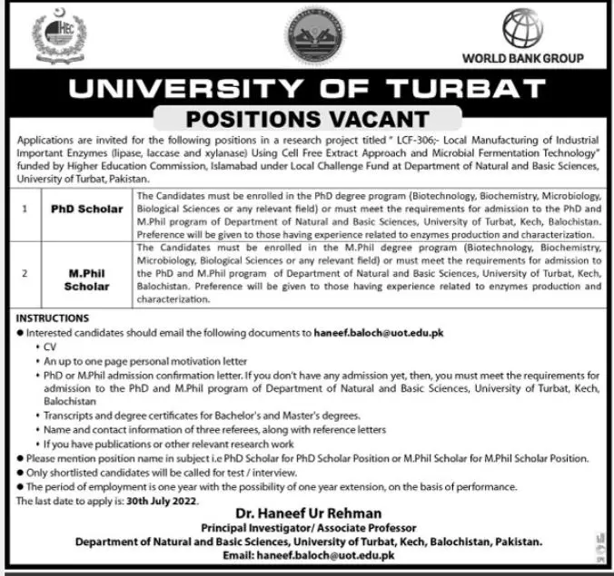 Jobs in University of Turbat UOT 2022 Jobs 2022 — original advertisement
