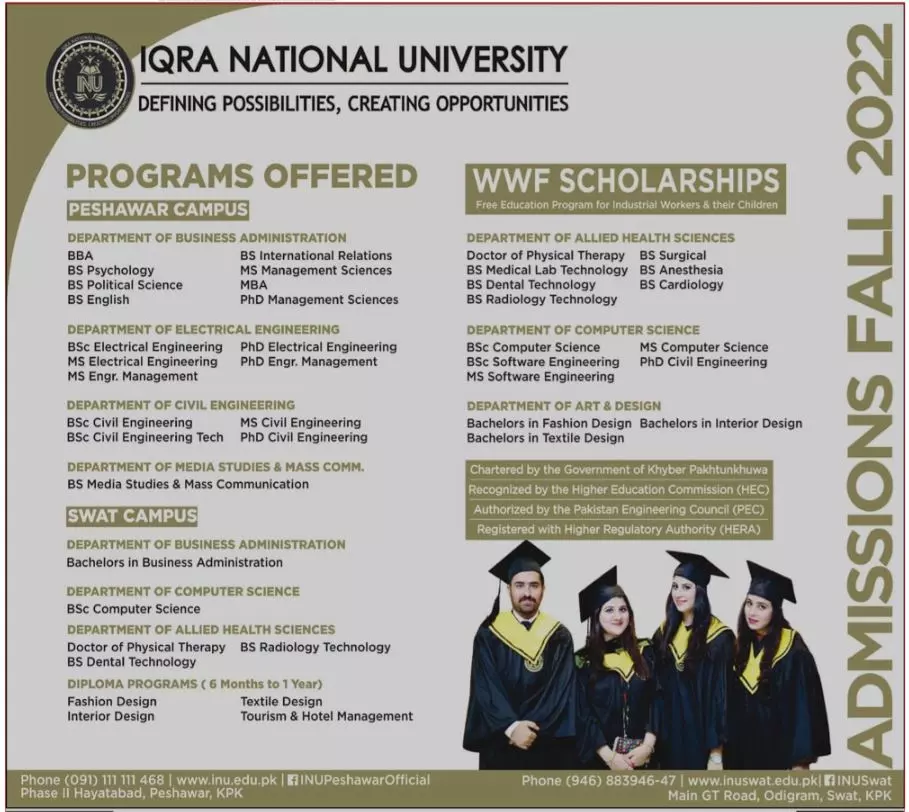 Admission in Iqra University Swat Campus – IQRA National University Swat Campus Admissions 2022 — original advertisement