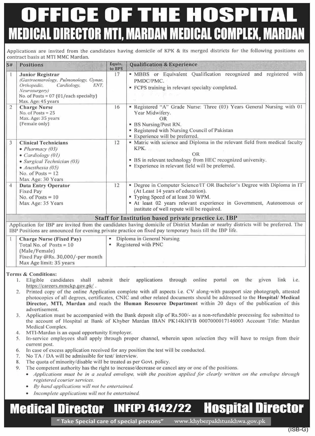 Jobs in Mardan Medical Complex Mardan Jobs 2022 — original advertisement