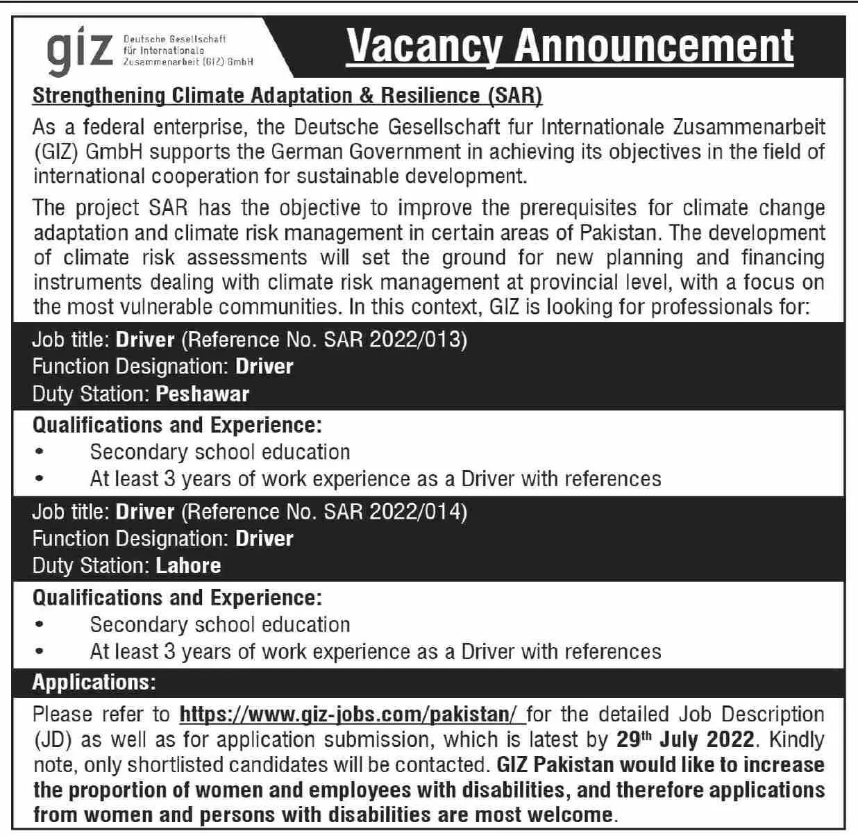 Jobs in Giz Ngo – GIZ Deutsche Gesellschaft für Internationale Zusammenarbeit (GIZ) GmbH Jobs 2022 — original advertisement