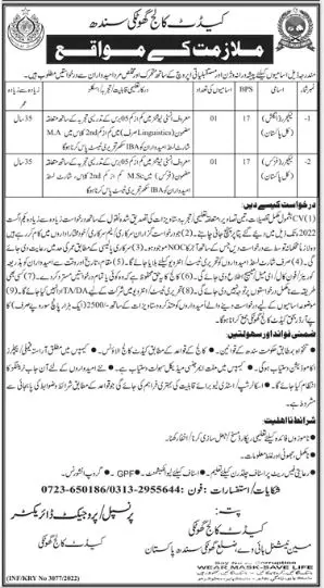 Jobs in Cadet College Ghotki Sindh Jobs 2022 — original advertisement