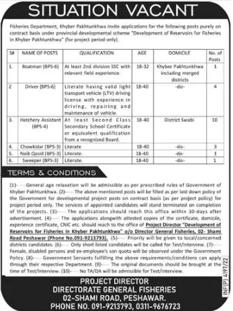Jobs in Fisheries Department Khyber Pakhtunkhwa – Fisheries Department KPK Jobs 2022 — original advertisement