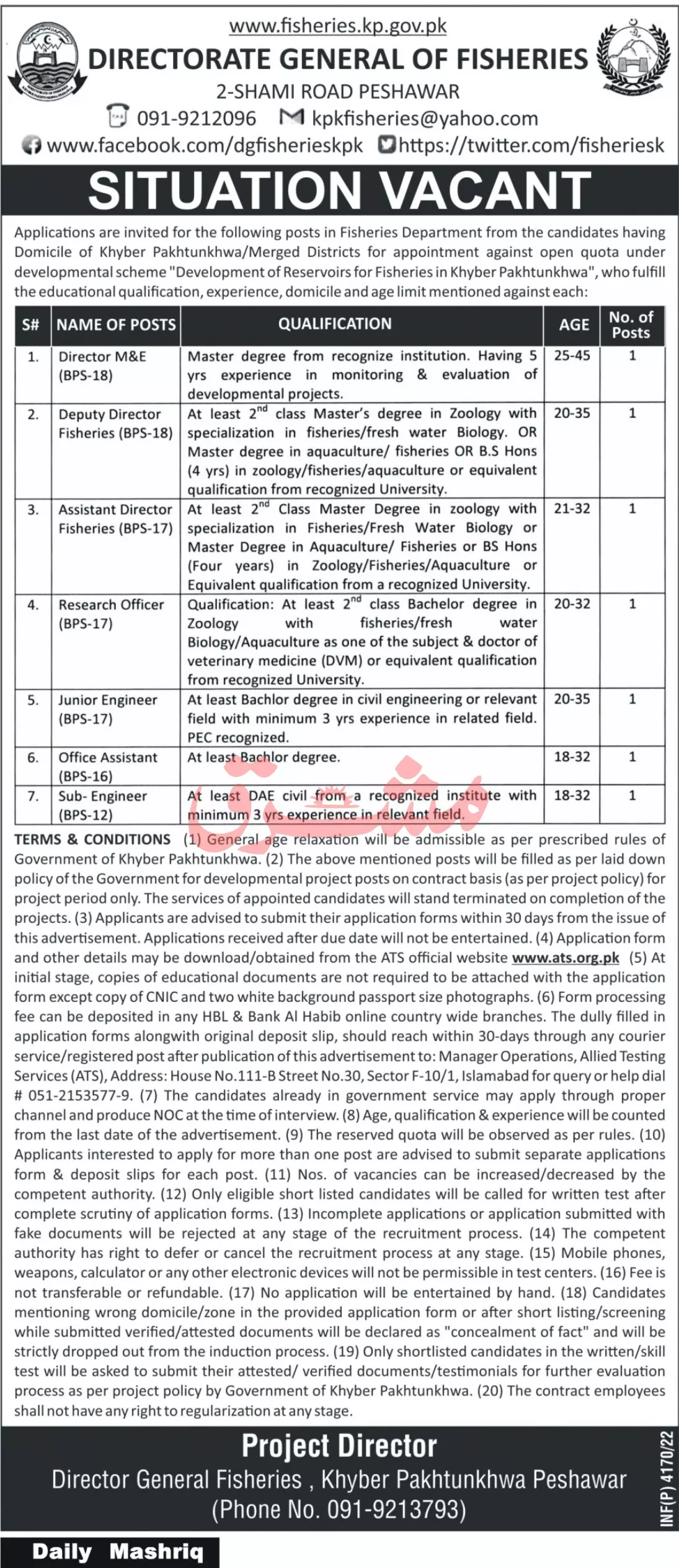 Fisheries Department Khyber Pakhtunkhwa Jobs 2022 – Fisheries Department KPK Jobs 2022 — original advertisement