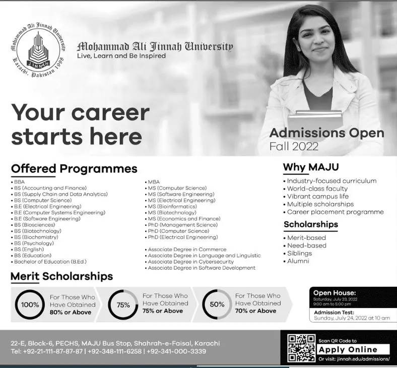 Admission in Mohammad Ali Jinnah University Admissions 2022 — original advertisement