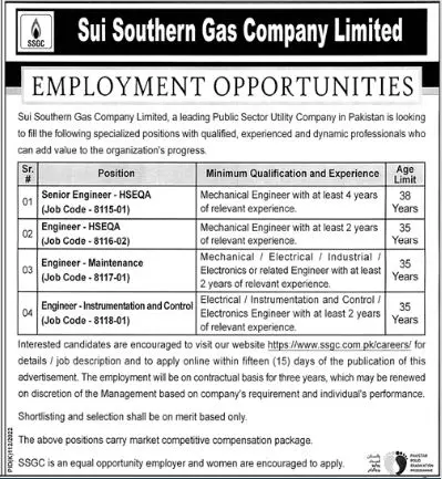 Jobs in Sui Southern Gas Company Limited Jobs 2022 — original advertisement