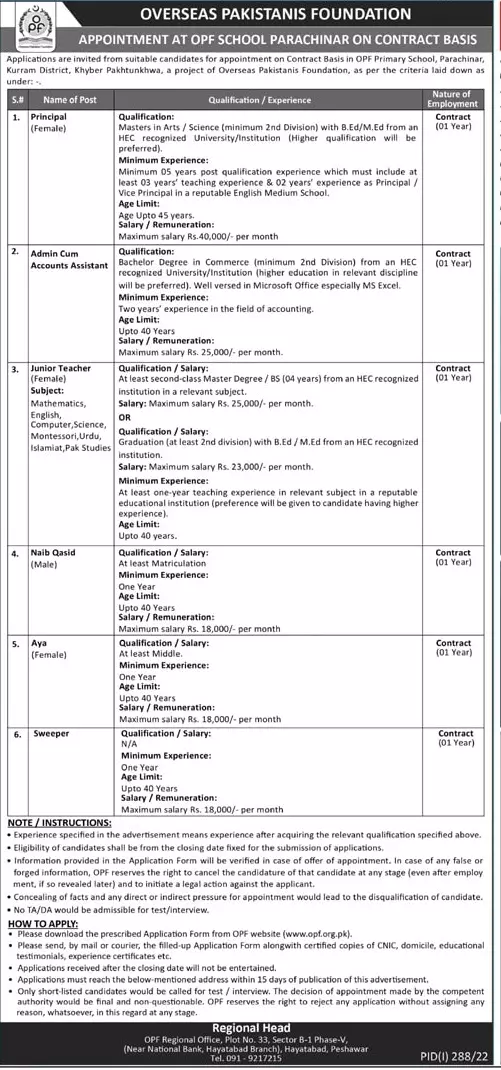 Jobs in Overseas Pakistanis Foundation 2022 – Overseas Pakistanis Foundation Islamabad Jobs 2022 — original advertisement