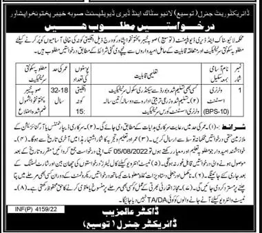 Jobs in Livestock and Dairy Development Department Peshawar – Livestock and Dairy Development Department Kpk Jobs 2022 — original advertisement