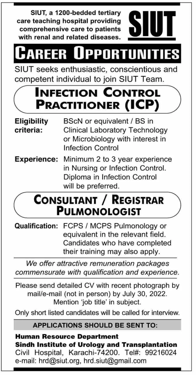 Jobs in Sindh Institute of Urology and Transplantation Suit – Sindh Institute of Urology and Transplantation SIUT Karachi Jobs 2022 — original advertisement