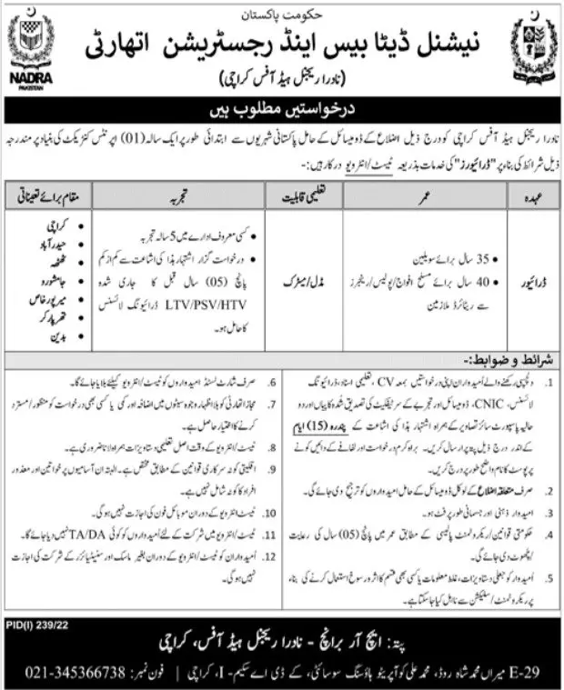 Jobs in National Data Base And Registration Authority – National Database and Registration Authority Jobs 2022 — original advertisement