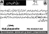 Oral interview Schedule of Balochistan Court 2022 – Balochistan High Court Jobs 2022 — original advertisement
