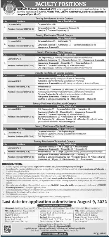 Jobs in Comsats University Islamabad CUI Jobs 2022 — original advertisement