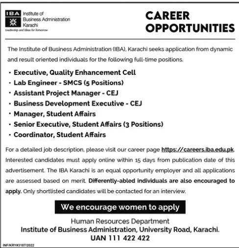 Jobs in IBA Karachi Institute of Business Administration Jobs 2022 — original advertisement