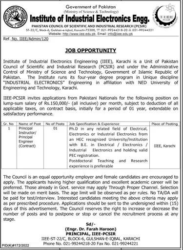 Jobs in Institute of Industrial Electronics Engineering Jobs 2022 — original advertisement