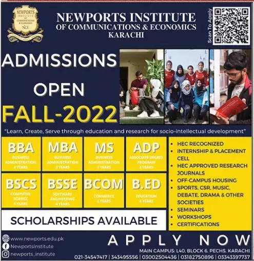 Admission in Newports Institute of Communications & Economic – Newports Institute of Communications and Economics Admissions 2022 — original advertisement