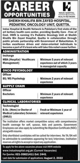 Jobs in Sheikh Khalifa Bin Zayyad Hospital Quetta – Sheikh Khalifah Bin Zayyad Hospital Quetta Jobs 2022 — original advertisement