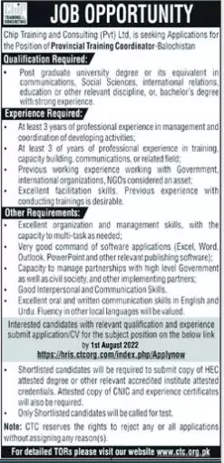 Jobs in Chip Training  And Consulting CTC 2022 – Chip Training Consulting Pvt Ltd Jobs 2022 — original advertisement