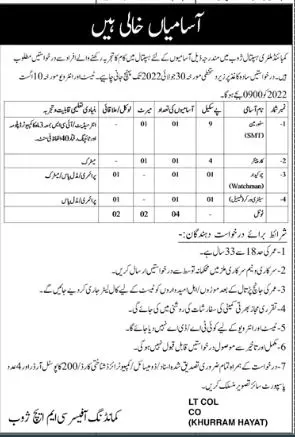 Jobs in Combined Military Hospital CMH Zhob 2022 Jobs 2022 — original advertisement
