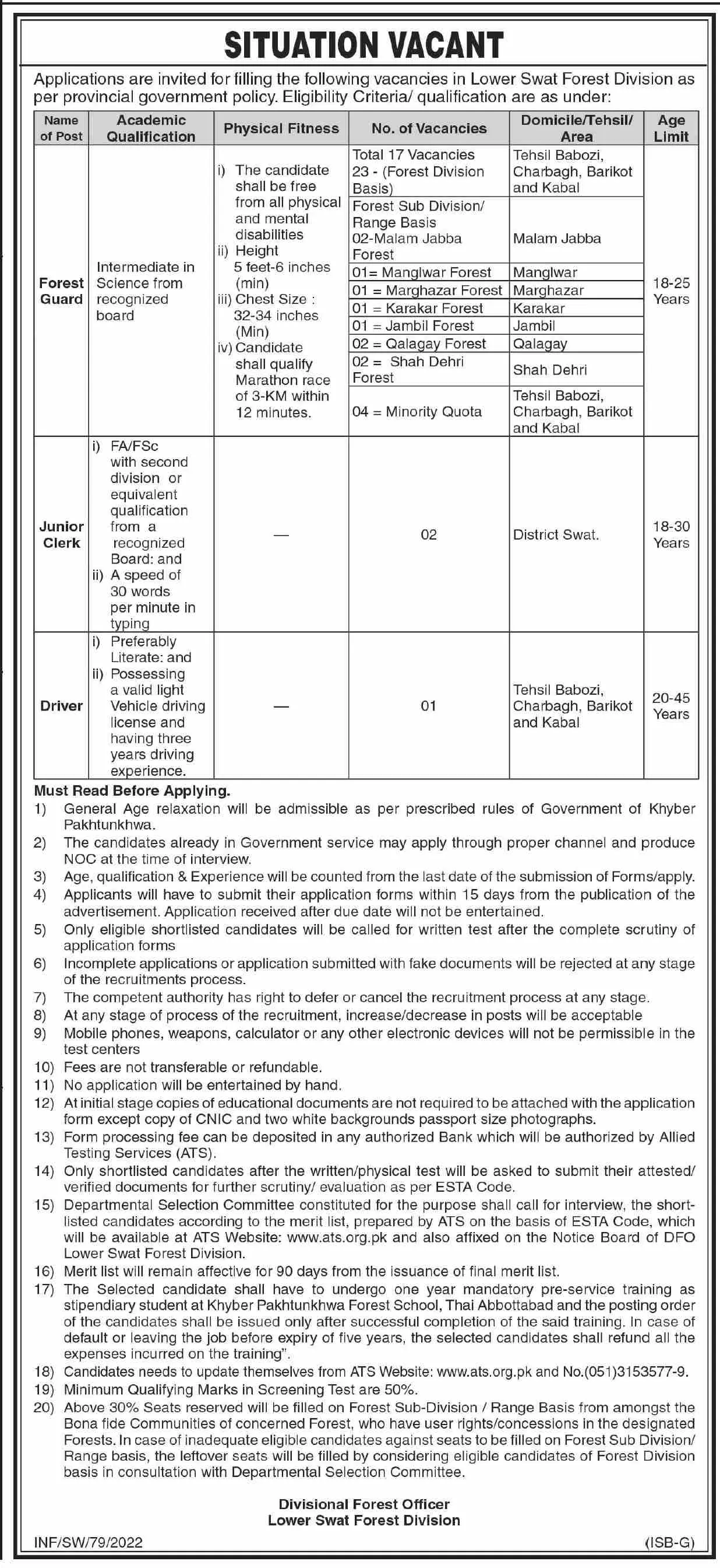 Jobs in Forest Department Swat Khyber Pakhtunkhwa – Forest Department Khyber Pakhtunkhwa Jobs 2022 — original advertisement