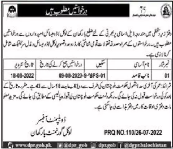 Jobs in Local Government Department Barkhan – Local Government and Rural Development Department Balochistan Jobs 2022 — original advertisement