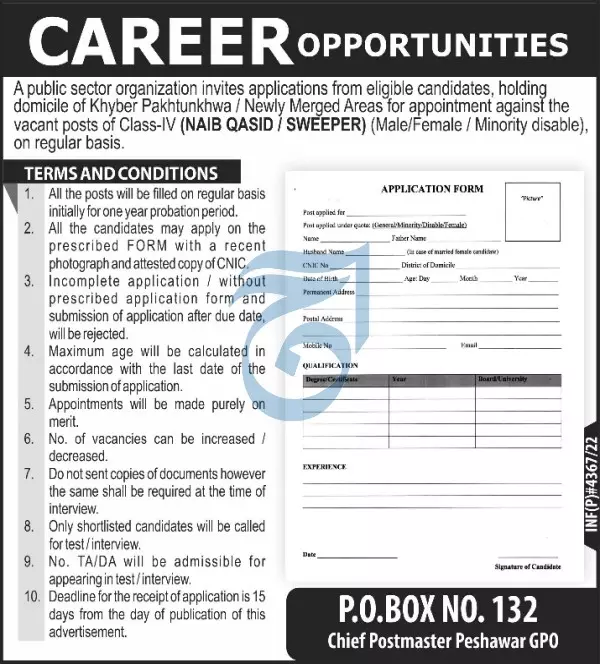 Jobs in Public Sector organization Peshawar Jobs 2022 — original advertisement