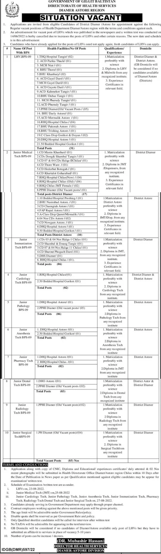 Jobs in Health Department Diamer Gilgit Baltistan – Health Department Gilgitbaltistan Jobs 2022 — original advertisement