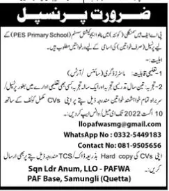 Jobs in PAF Samungli Base Quetta Balochistan 2022 – Public Sector Organization Jobs 2022 — original advertisement