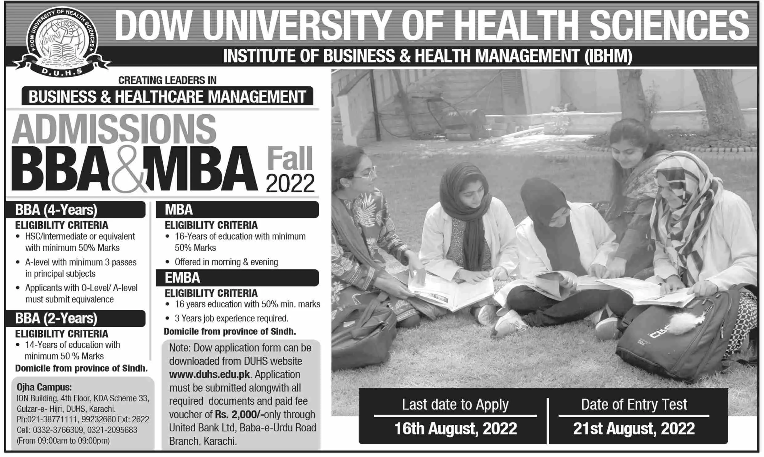 Admission in Dow University of Health Science Karachi – Dow University of Health Sciences Karachi Admissions 2022 — original advertisement