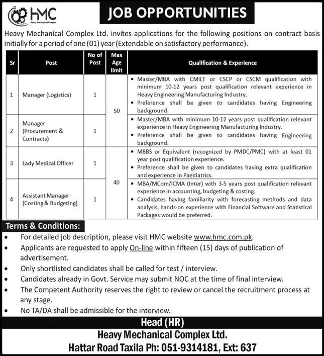 Jobs in Heavy Mechanical Complex Ltd Taxila – Heavy Industries Taxila Jobs 2022 — original advertisement