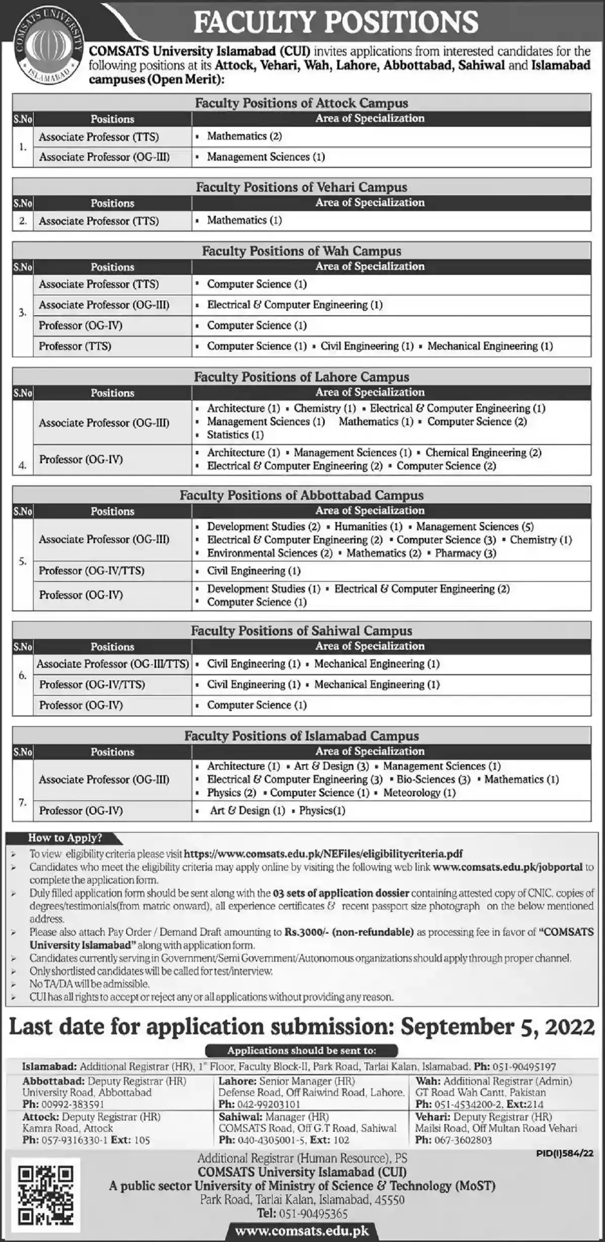 Jobs in COMSATS University cui Islamabad – COMSATS University Islamabad Jobs 2022 — original advertisement
