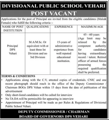 Jobs in Divisional Public School Vehari – Divisional Public School and College Jobs 2022 — original advertisement