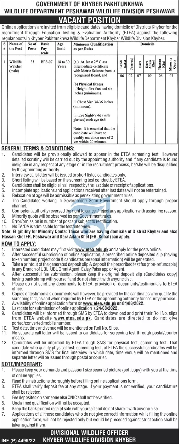 Jobs in Peshawar Wildlife Division Peshawar kpk – Govt of Kpk Jobs 2022 — original advertisement