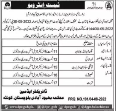 Test interview in population Welfare Department Balochistan Jobs 2022 — original advertisement