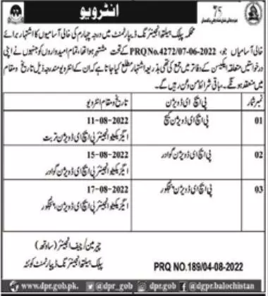 interview in Public Health Engineering Department Quetta – Public Health Engineering Department Balochistan Jobs 2022 — original advertisement